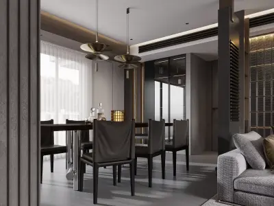 Modern living room dining room interior scenes 415 3D model