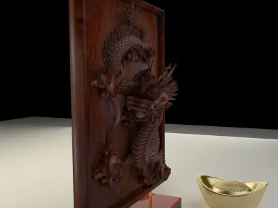 Chinese gold ingot with dragon pattern 3D model