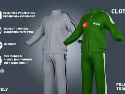 tracksuits sport and squid game - clothyfic full outfits Low-poly 3D model