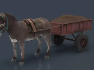 DONKEY WITH CART Low-poly 3D model