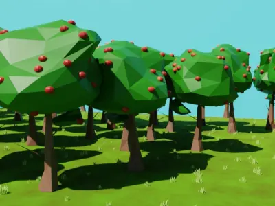 Forest Apple tree Environment Fully Procedural Free low-poly 3D model