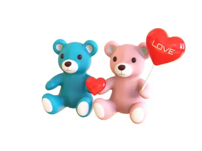 Valentines Day Teddy Bear With Heart Decorate Toys 3D model
