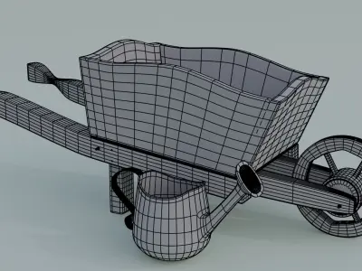 Watering Can and Wheelbarrow Wooden Free 3D model
