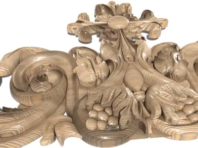 Cartouche-034 ornate wood carvings - 3D model