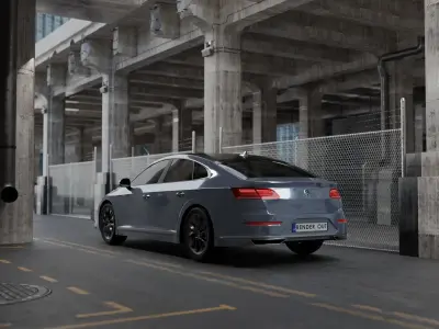 Modern exterior with VW Arteon R-line 2017 Low-poly 3D model