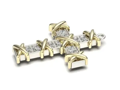G0490 cross pendant with diamonds 3D print model