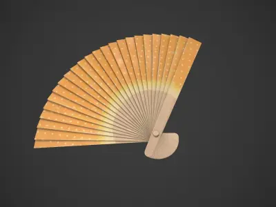 Spotty Orange Wooden Handheld Fan Low-poly 3D model