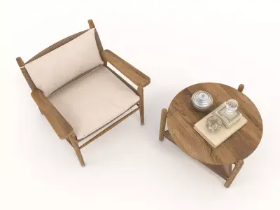 Wooden Table and Armchair set 3D model