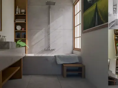 The warm minimalist bathroom Low-poly 3D model