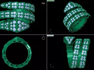 Snake Diamonds Ring and Bvlgari Serpenti Earring 3D print model 3D print model