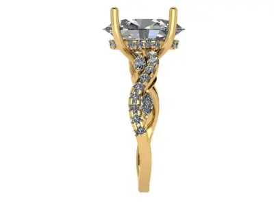 oval solitaire under halo with waved shank marquise on the side  3D print model