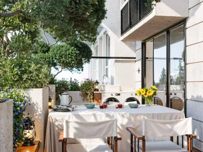 Modern Balcony Dining Space with Firepit and Greenery 047 3D model