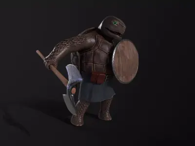 Turtle with axe and shield Low-poly 3D model