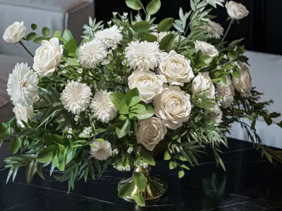 Flower Set 053 White Rose Dahlia Big bouquet 3D model