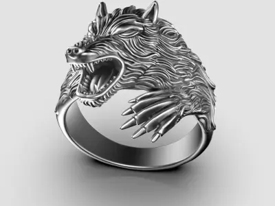 Men Ring With Angry Wolf 3D print model