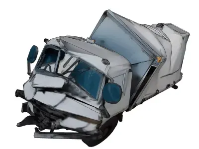 Derelict small cargo van amid debris Low-poly 3D model