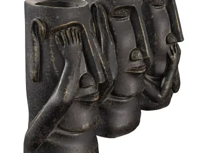 3 Pot Sculpture Set - Abstract Wise Man Figurines 3D Model 3D model