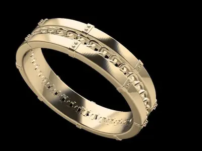 Men Gold Band with chain link pattern 3D print model