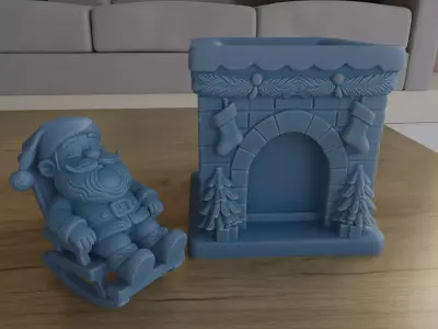 Santa Sleeping Fireplace Planter Candy Container STL 3D Model 3D print model