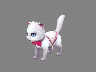 Cartoon White Cat - Kitten Low-poly 3D model