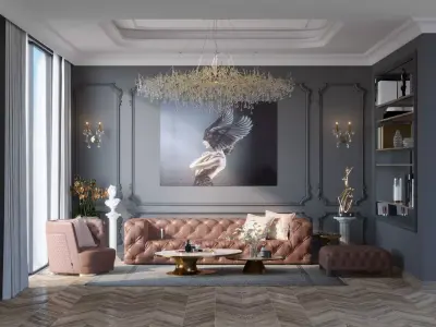 Modern Classic living room Design Interior Low-poly 3D model Low-poly 3D model