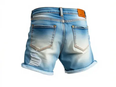 Denim Shorts Model Pack with Ripped Detail and Rolled Hem Low-poly 3D model