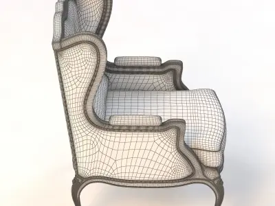 Louis Xv Style Gilded Wing Chair 3D model