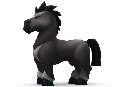 Cartoon Medieval Black Horse MMO Animal Low-poly 3D model