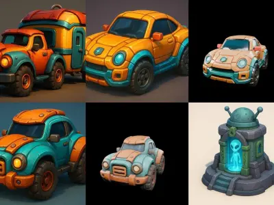 Stylized Car Advanced model bundle 17 pack 100 glb 3D model