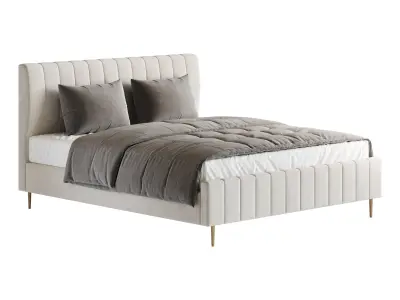 Wooden Non-Adjustable White Upholstered Modern Bed 3D model