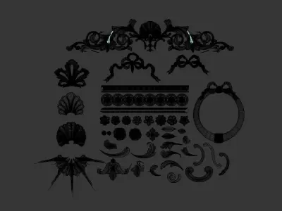 Baroque Gold Ornament Elements Set - 3ds Max Corona 3D model
