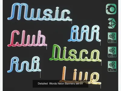 Detailed Words Neon Banners Nameplates PACK 3D Model Collection