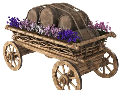Decorative cart with flowers 3D model