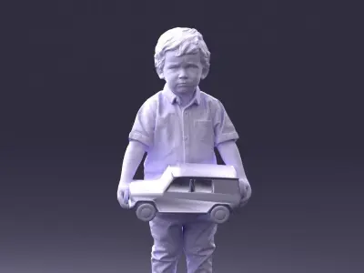000194 Sad Little Boy Holding Toy Car 1016 3D model