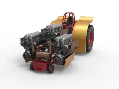 Pulling tractor with 3 engines V12 Scale 1 to 25 3D print model
