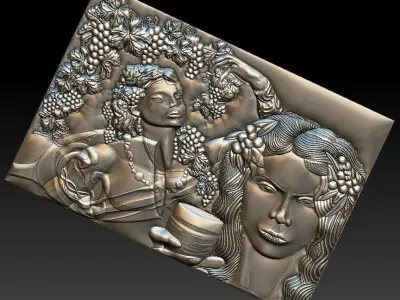 Dionysus god wine and girl with grapes for CNC 3D Router 3D print model