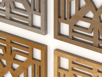 Wood Arabic Islamic pattern decorative grill screen 3D model