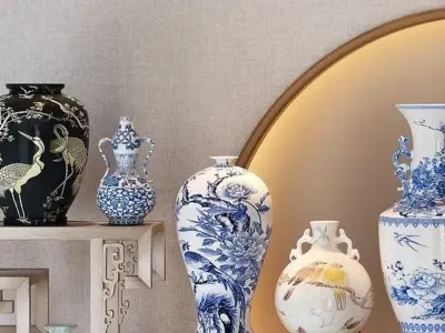 Chinese and white blue porcelain 3D model
