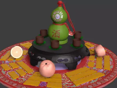 Chinese gourd wine bottle   Low-poly 3D model