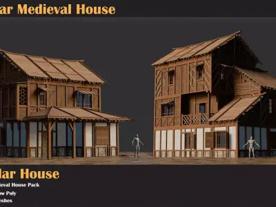 Modular Medieval House Pack   Low-poly 3D model