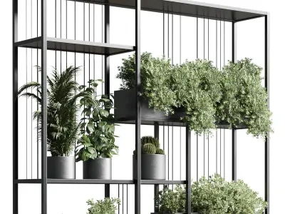 Standing metal shelf with a set of plants metal boxes 325 Low-poly 3D model