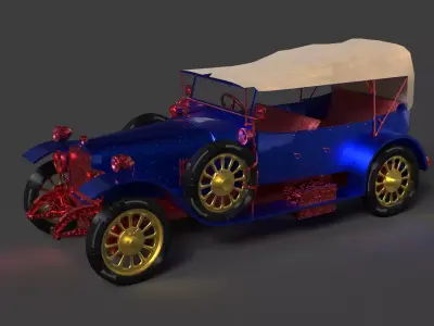 Blue vintage car   Low-poly 3D model