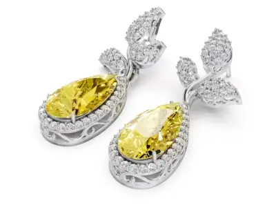 Elegant Pear Cut Drop Earrings with Floral Motif CJE 001 3D print model