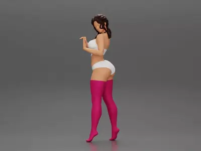 Attractive girl in bikini and stockings Leaning Against car 3D print model