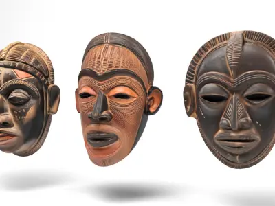African masks Low-poly 3D model