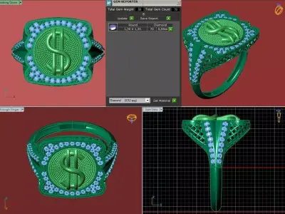 Luxury Dollar Sign Mens Ring With Diamonds Jewelry Gents Rings 3D print model