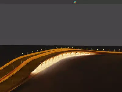 Curved Highway Bridge with Street Lights - Low Poly 3D Model Low-poly 3D model