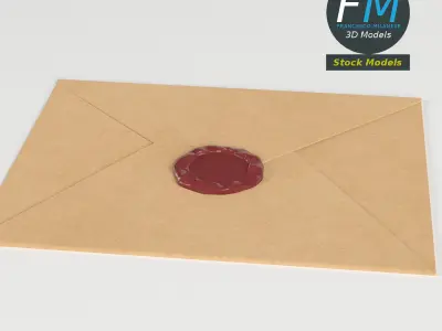 Closed envelope with sealing wax 3D model
