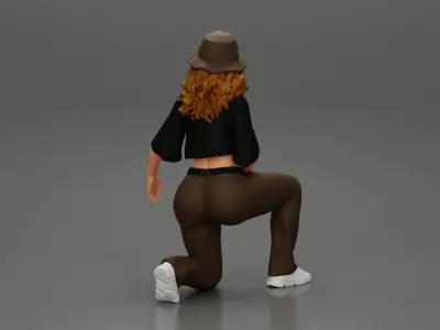 Chola Girl in hat sitting on knee hugging her dog - Separated 3D print model