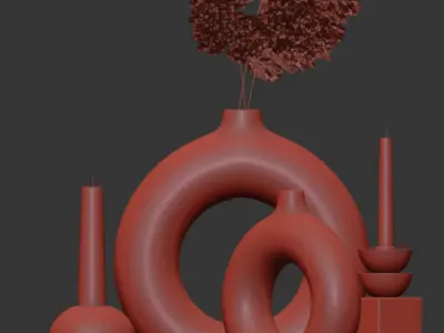 HM Stoneware Vase 3 - Light Beige - Decorative Vase 3D model